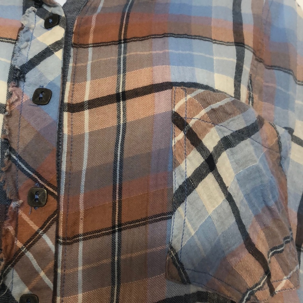 We the Free blue and rust colored plaid flannel - Picture 3 of 7